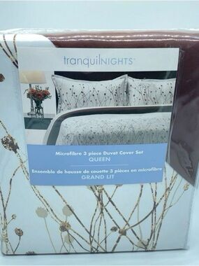 Tranquil Nights Queen Size Microfibre Duvet Cover Set in White and Brown